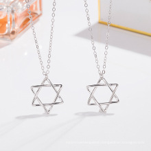 simple custom 925 sterling silver women's men's Hexagram jewelry necklace,Star of David women men necklace pendants jewelry